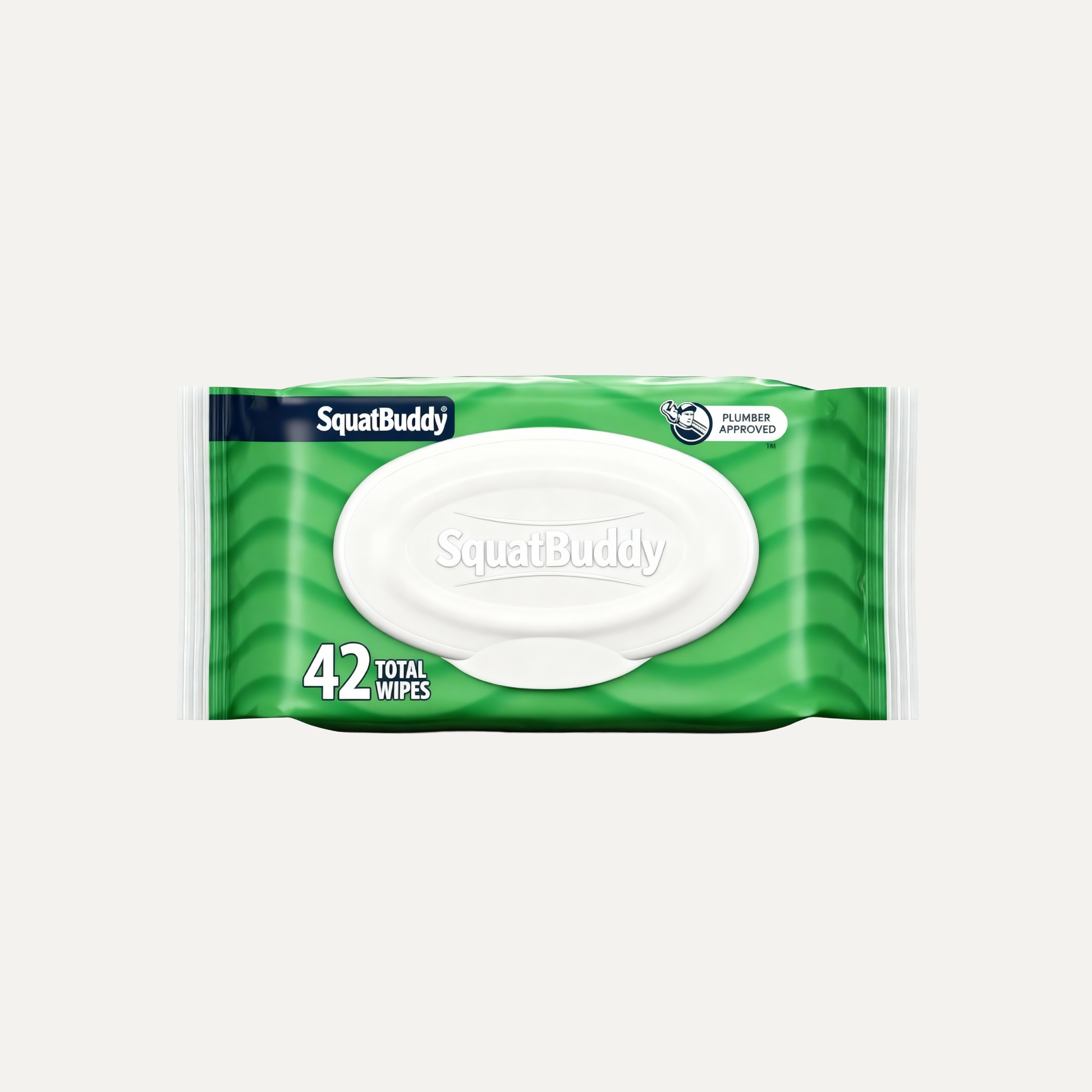 Pack of SquatBuddy flushable wipes on a white background