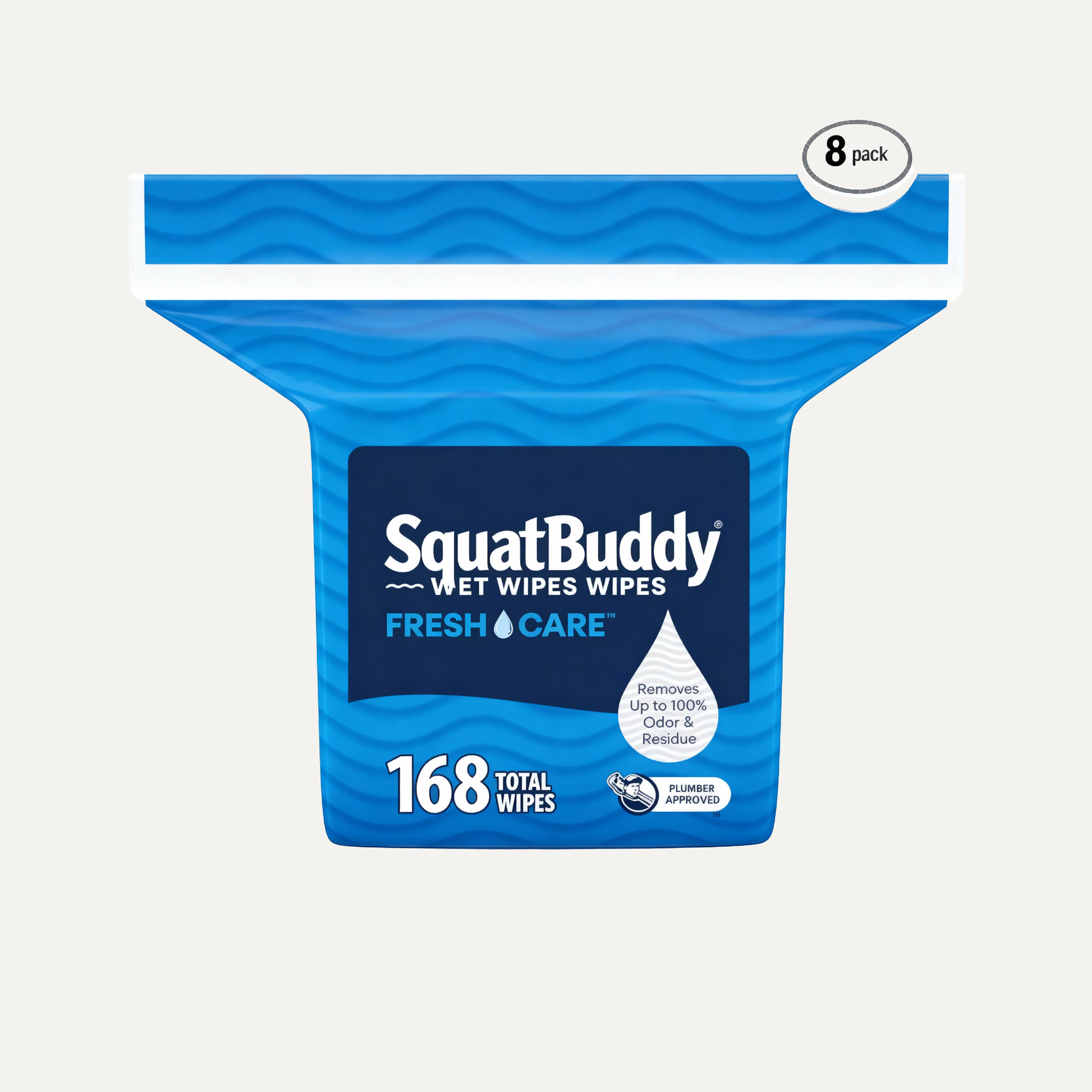 SquatBuddy 8 pack flushable wet wipes packaging on a white background