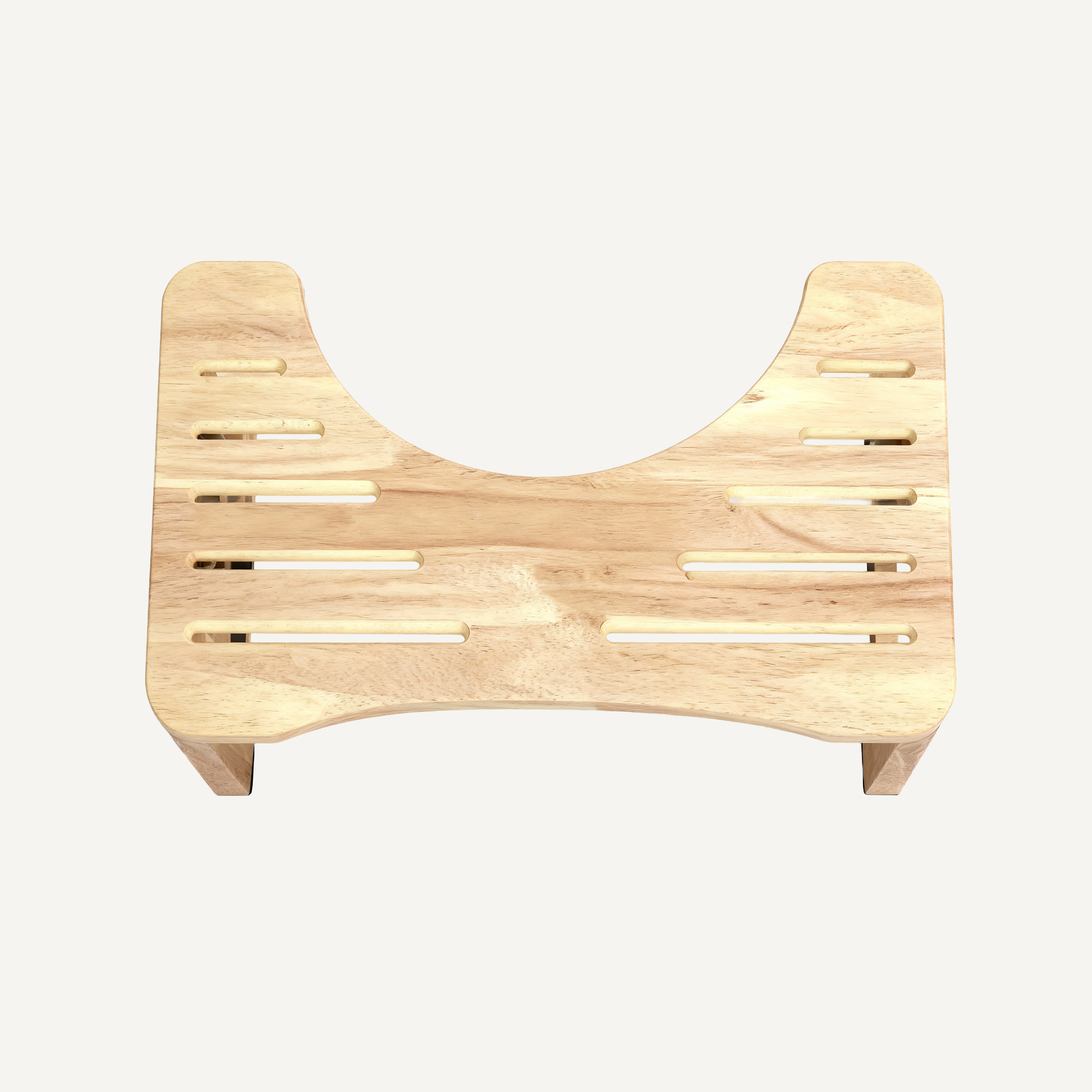 Wooden toilet stool with curved design on a white background